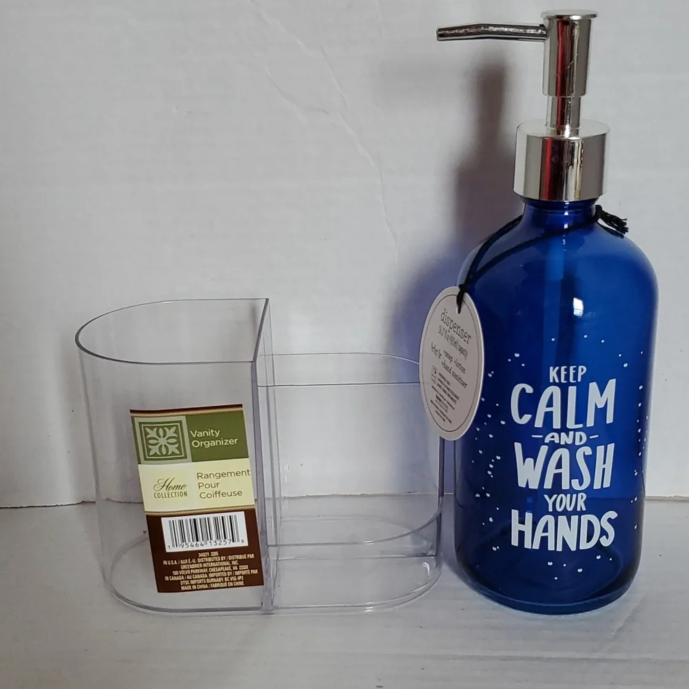 Pump Dispenser Clear Vanity Organizer Soap Lotion Tooth Makeup Brush Container